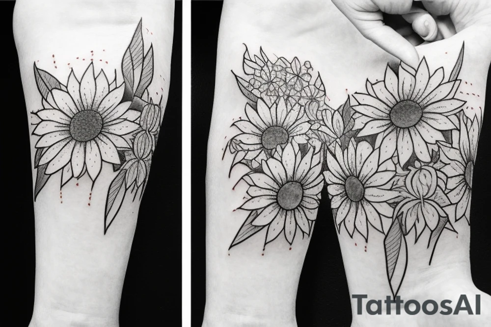 Flowers cherry blossom, sewing machine, sunflower tattoo idea