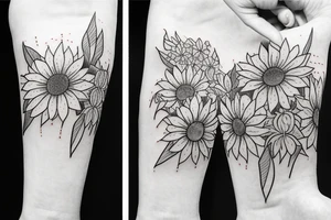 Flowers cherry blossom, sewing machine, sunflower tattoo idea
