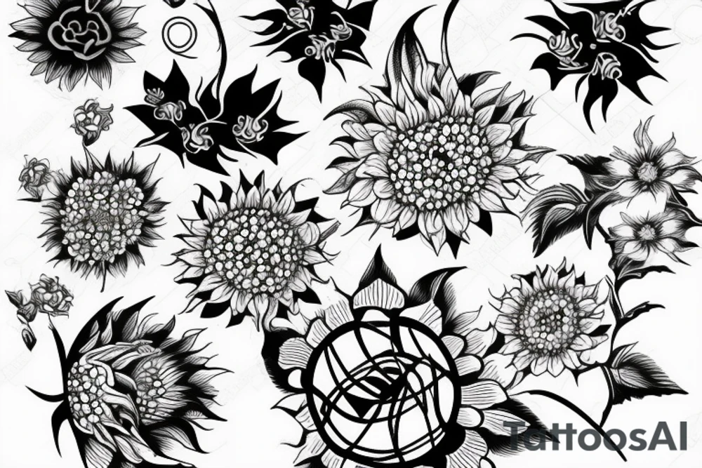 Flowers cherry blossom, sewing machine, sunflower tattoo idea