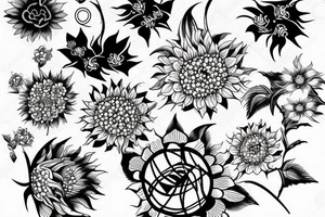 Flowers cherry blossom, sewing machine, sunflower tattoo idea