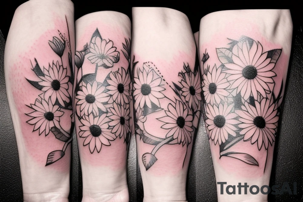 Flowers cherry blossom and sewing machine and sunflower tattoo idea
