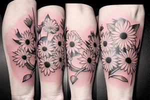 Flowers cherry blossom and sewing machine and sunflower tattoo idea