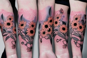 Flowers cherry blossom and sewing machine and sunflower tattoo idea