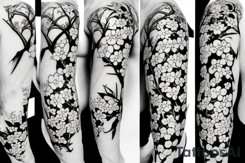 Flowers cherry blossom and sewing machine tattoo idea