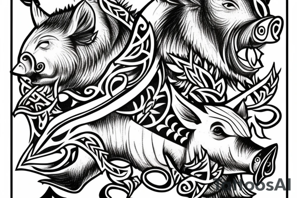 boar with axe tattoo idea