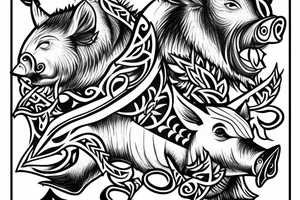 boar with axe tattoo idea