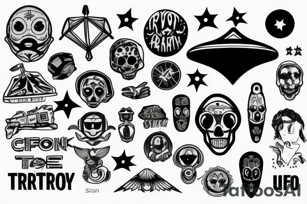 conspiracy theory subject, ufo, number 7 in the center tattoo idea