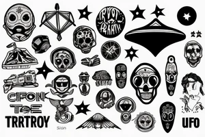 conspiracy theory subject, ufo, number 7 in the center tattoo idea