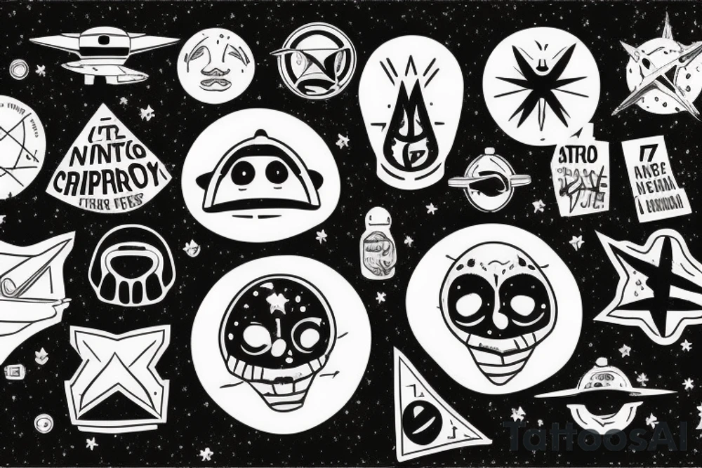 conspiracy theory subject, ufo, number 7 in the center tattoo idea