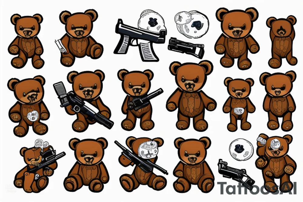 teddy bear with a gun and money in his hands tattoo idea