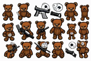 teddy bear with a gun and money in his hands tattoo idea