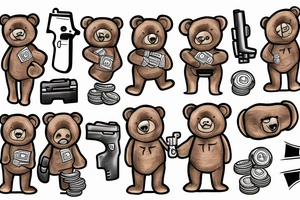 teddy bear with a gun and money in his hands tattoo idea