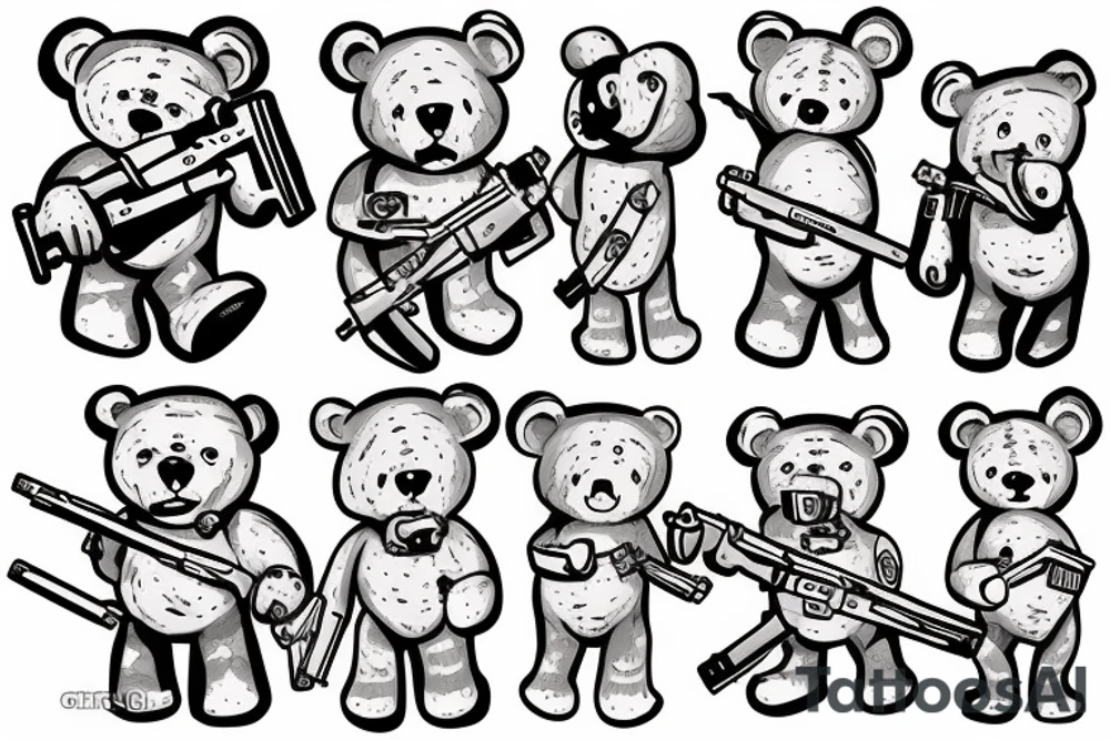 teddy bear with a gun and money in his hands tattoo idea