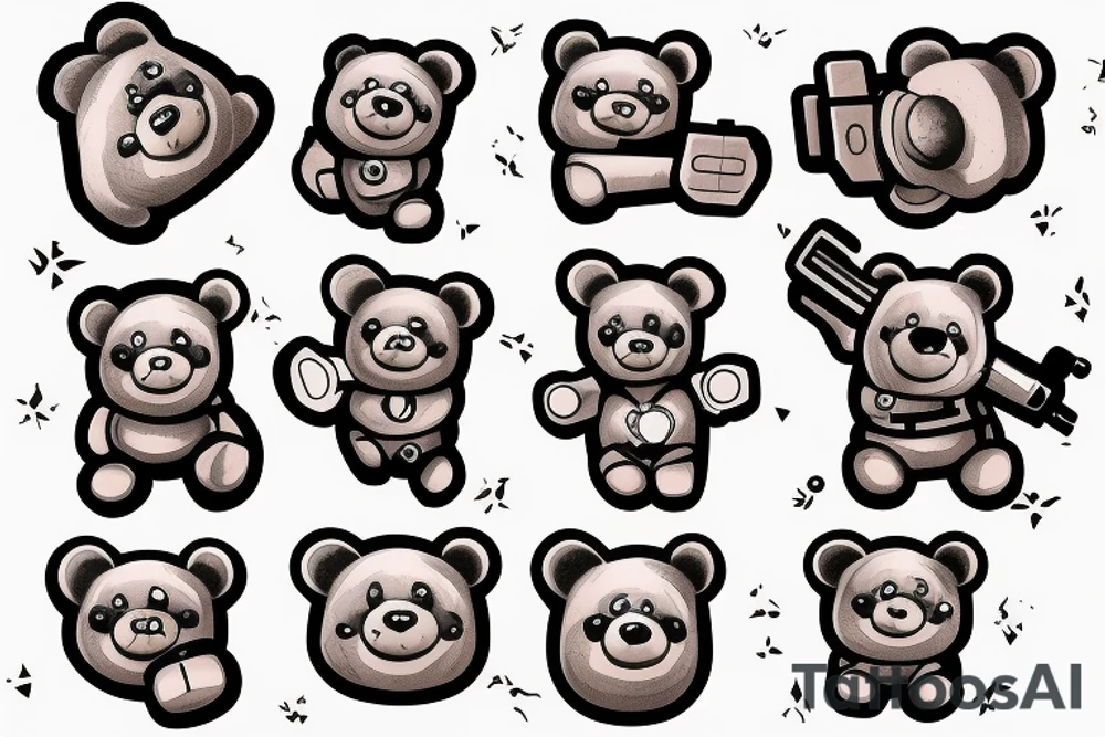 teddy bear with a gun and money in his hands tattoo idea