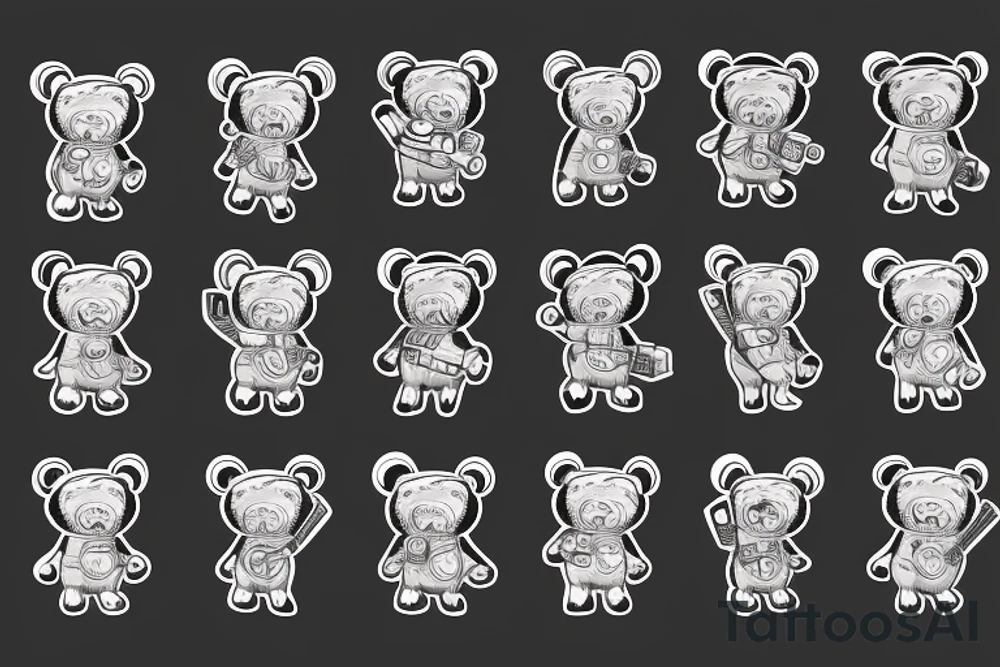 teddy bear with a gun and money in his hands tattoo idea