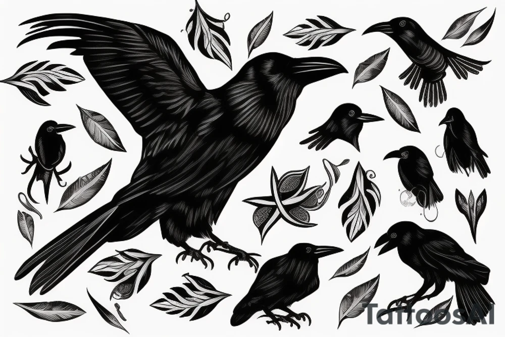 black crow with offspring tattoo idea