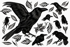 black crow with offspring tattoo idea