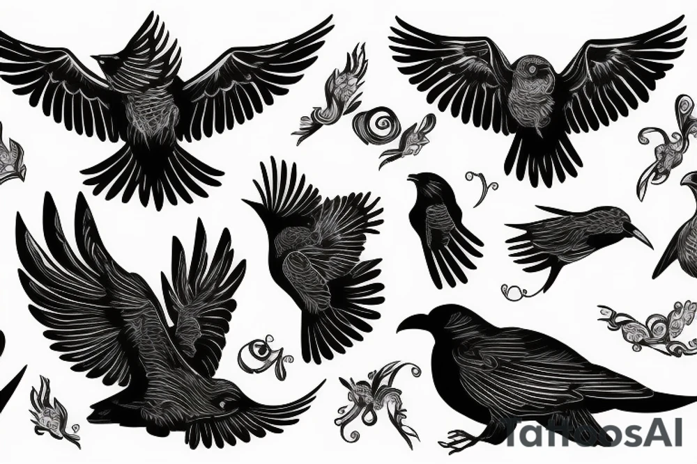 black crow with offspring tattoo idea