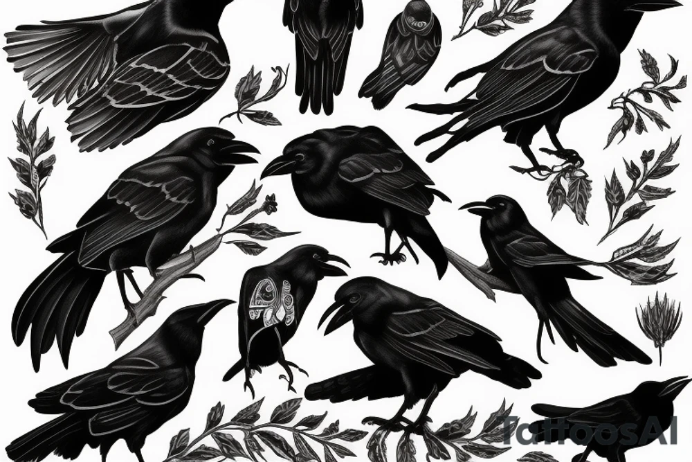 black crow with offspring tattoo idea