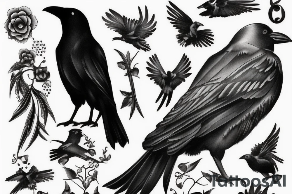 black crow with offspring tattoo idea