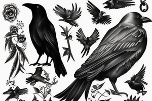 black crow with offspring tattoo idea