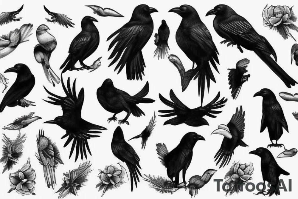 detailed black crow tattoo idea