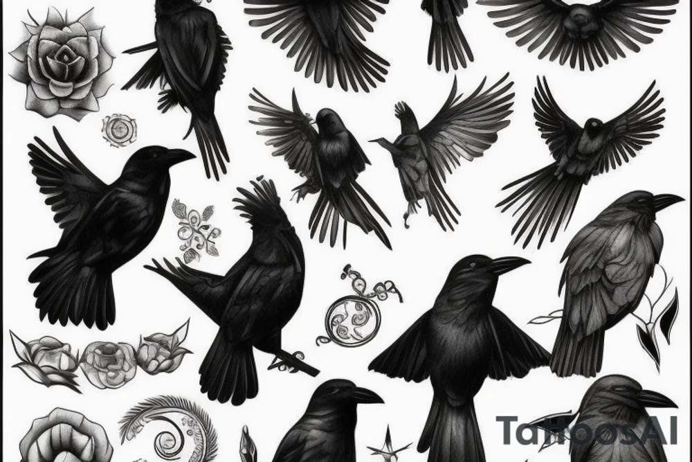 detailed black crow tattoo idea