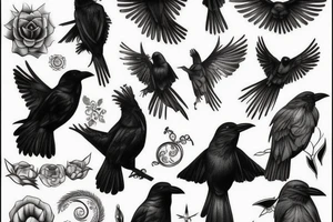 detailed black crow tattoo idea