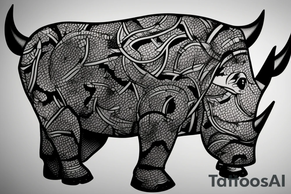Rhino coming out of forest Japanese style tattoo idea