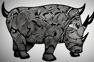 Rhino coming out of forest Japanese style tattoo idea