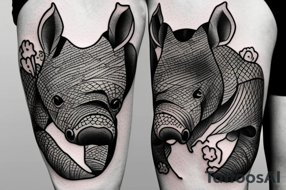 Rhino coming out of forest Japanese style tattoo idea