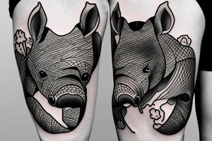 Rhino coming out of forest Japanese style tattoo idea