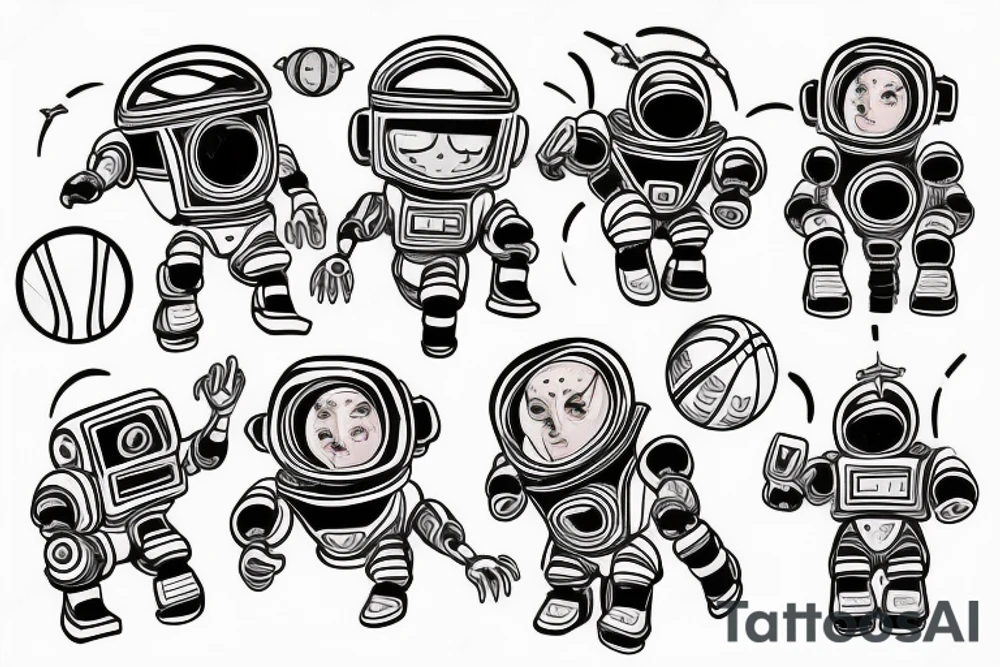 flying Robot Play basketball in space tattoo idea