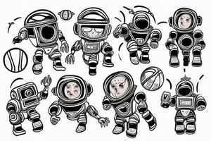 flying Robot Play basketball in space tattoo idea