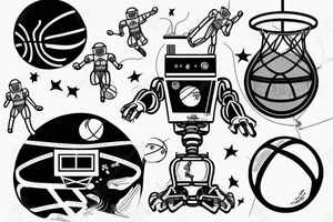 flying Robot Play basketball in space tattoo idea