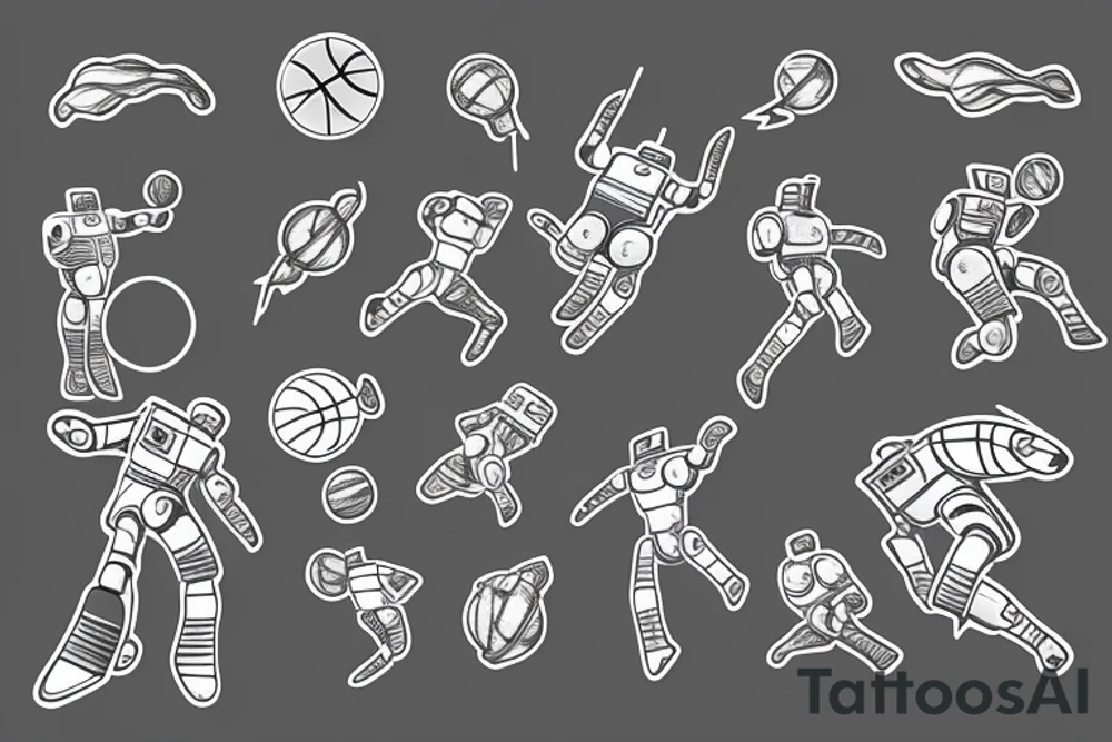flying Robot Play basketball in space tattoo idea