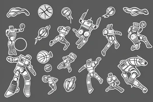 flying Robot Play basketball in space tattoo idea
