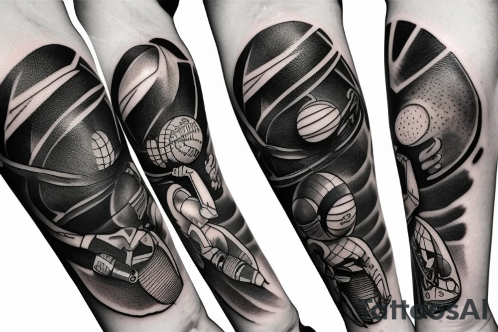 flying Robot Play basketball in space tattoo idea
