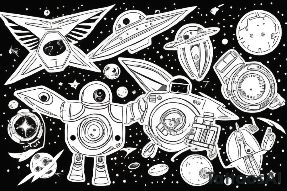 flying Robot in space tattoo idea