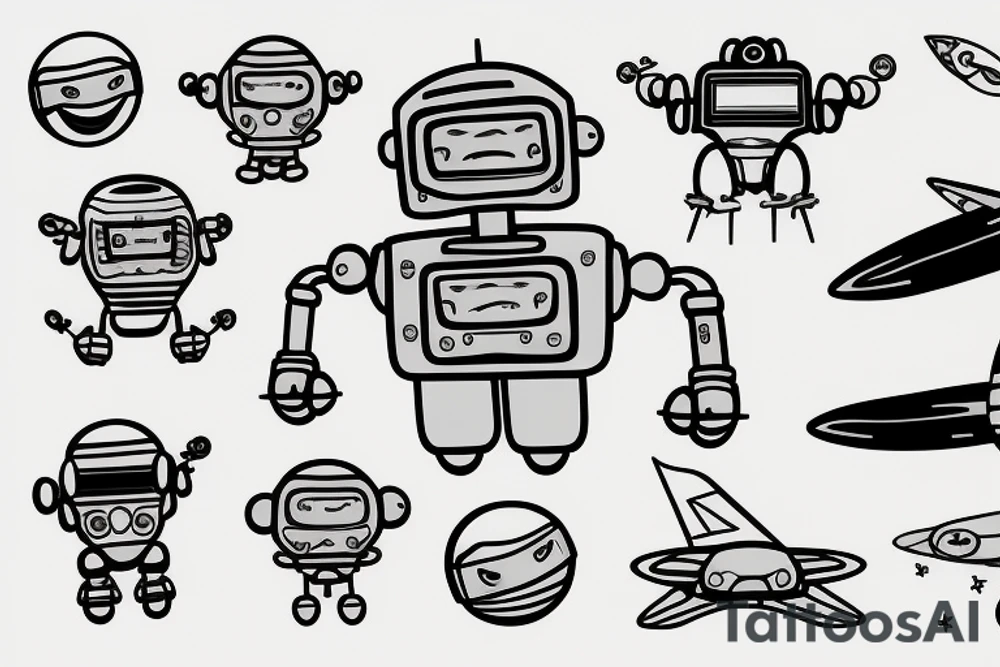 flying Robot in space tattoo idea