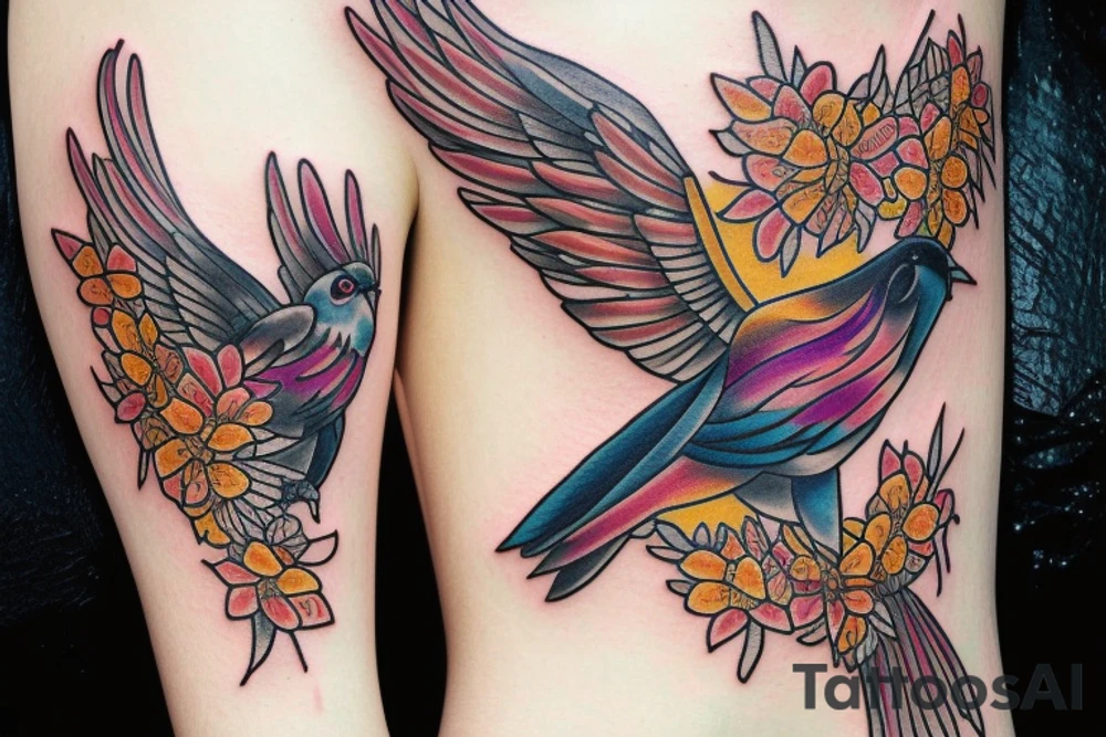 Phoenix bird covered with flowers tattoo idea