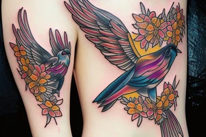 Phoenix bird covered with flowers tattoo idea