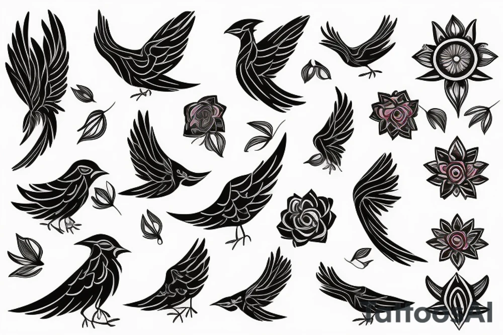 Phoenix bird with flower body tattoo idea