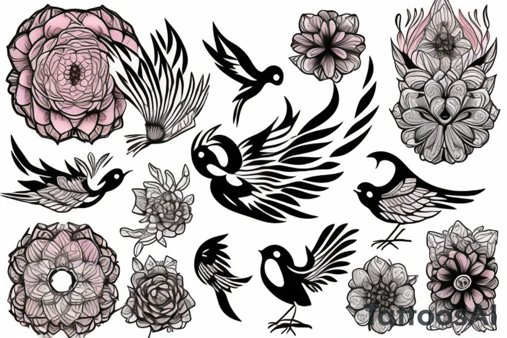 Phoenix bird with flower body tattoo idea