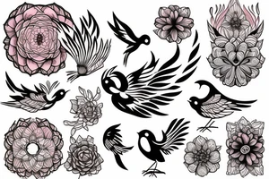 Phoenix bird with flower body tattoo idea