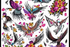 Phoenix bird with flower body tattoo idea