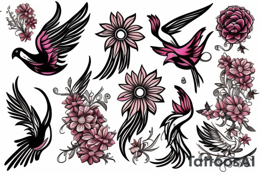 Phoenix bird with flower body tattoo idea