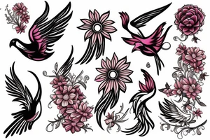 Phoenix bird with flower body tattoo idea