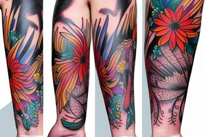 Phoenix bird with flower body tattoo idea
