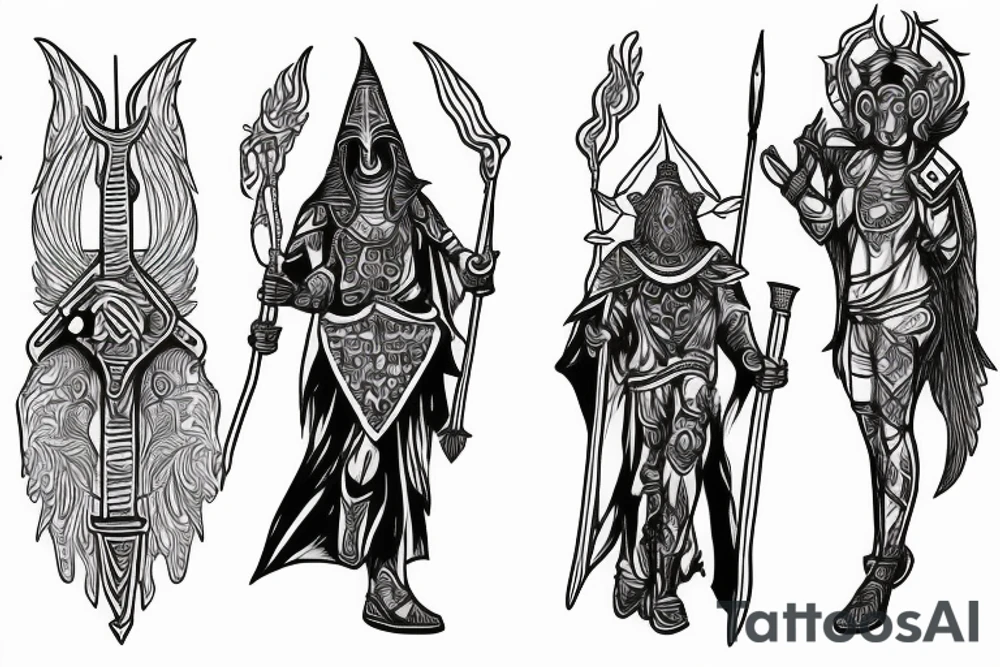 divine warrior wizard hood epic god mercury thoth upper body tattoo idea